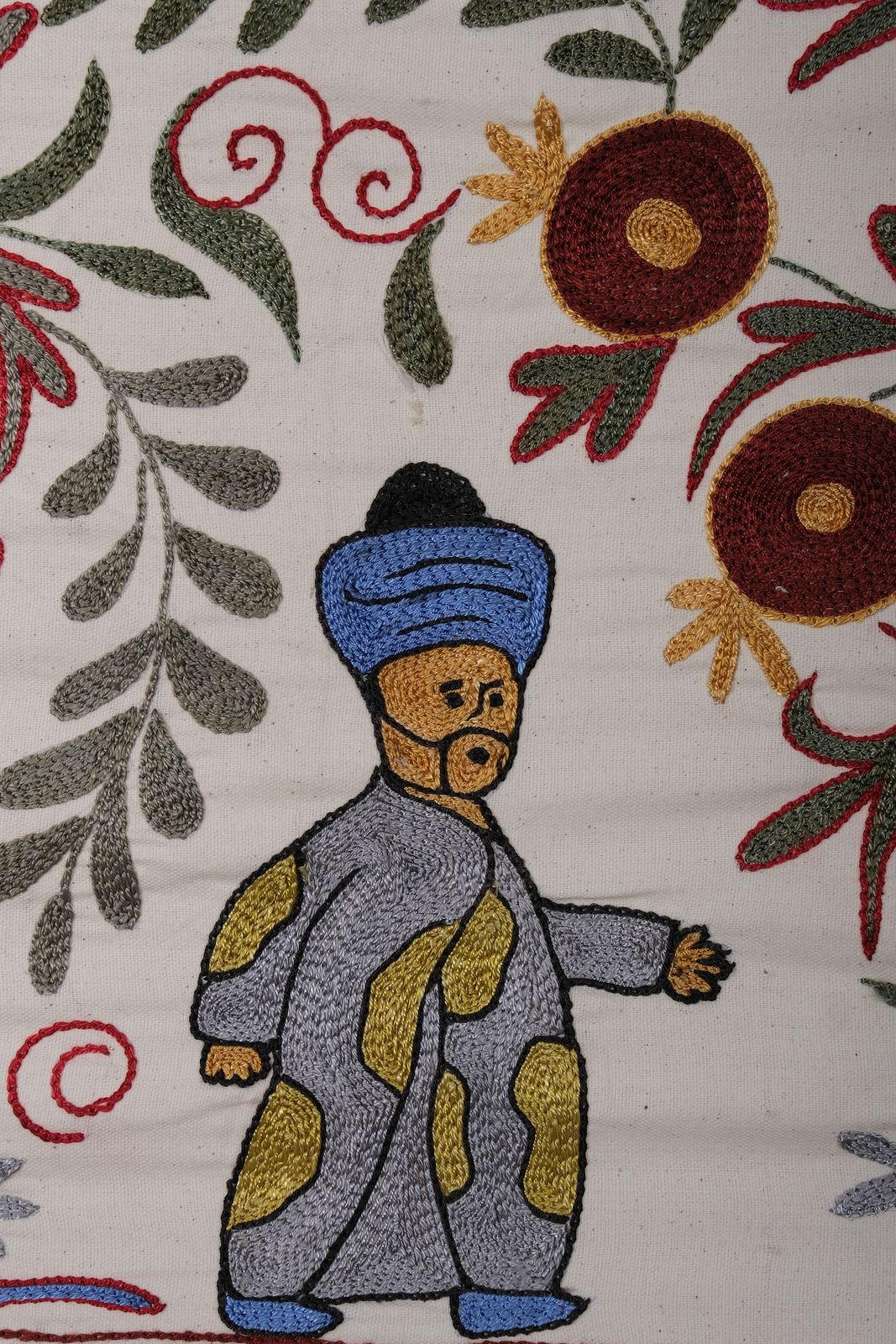 Vintage Uzbek Suzani Tablecloth   Hand Embroidered 19th Century Wall Hanging   Human Pictorial Runner 1'6'' X 6'1'' photo furniture