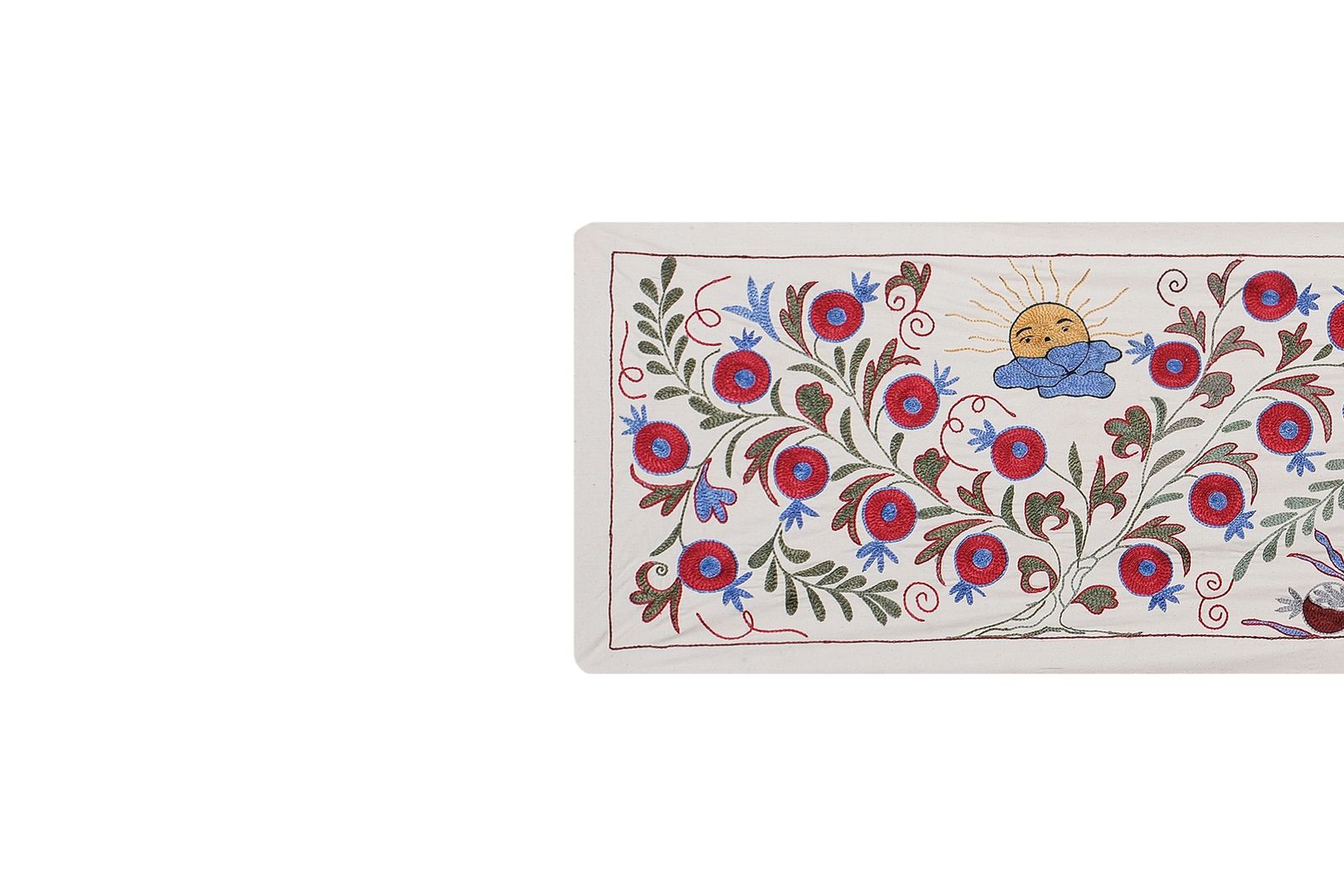 Vintage Uzbek Suzani Tablecloth   Hand Embroidered 19th Century Wall Hanging   Human Pictorial Runner 1'6'' X 6'1'' photo Textiles