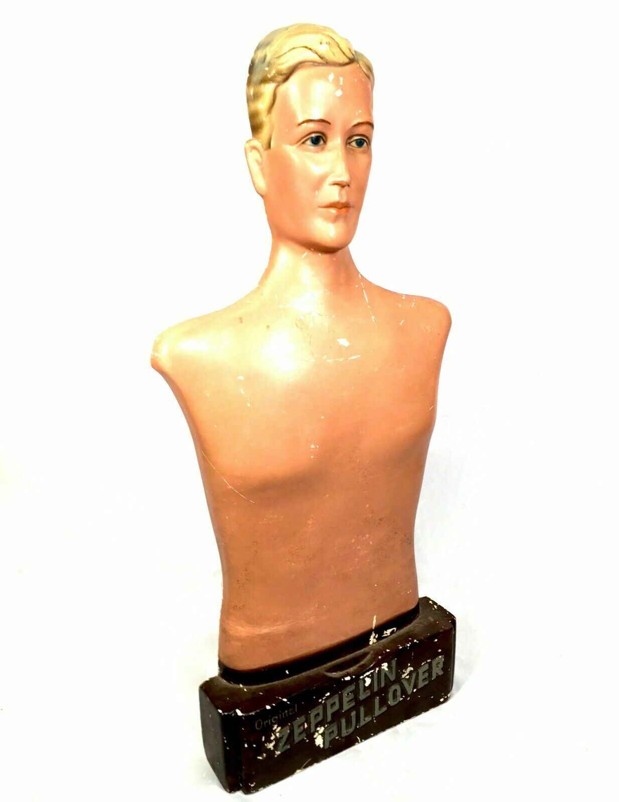Antique Advertising   Shop Display Mens Torso Mannequin Zeppelin Pullover C.1950