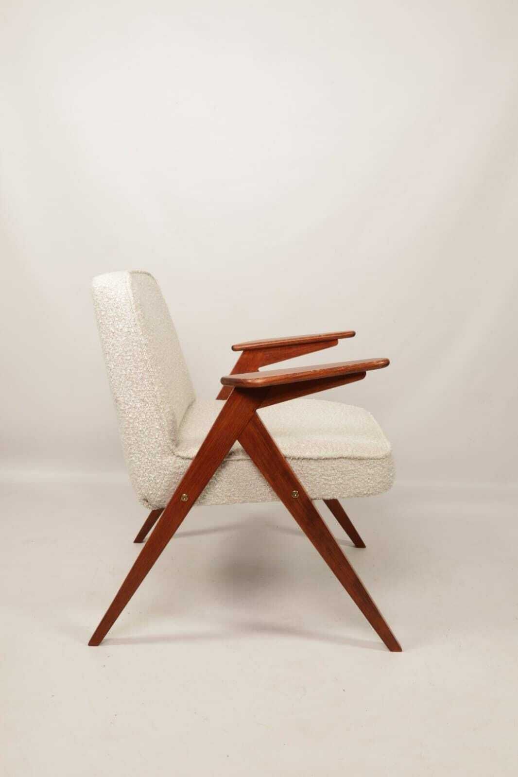 Bouclè Armchair By J. Chierowski, 1960 Poland, Wooden Armchair Scandinavian Design