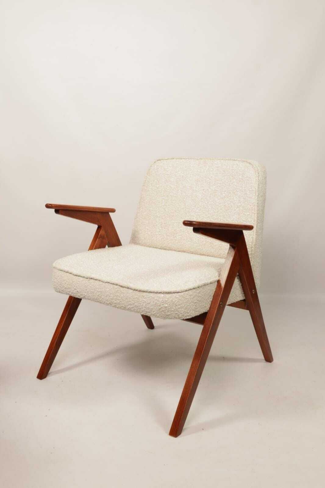 Bouclè Armchair By J. Chierowski, 1960 Poland, Wooden Armchair Scandinavian Design photo furniture