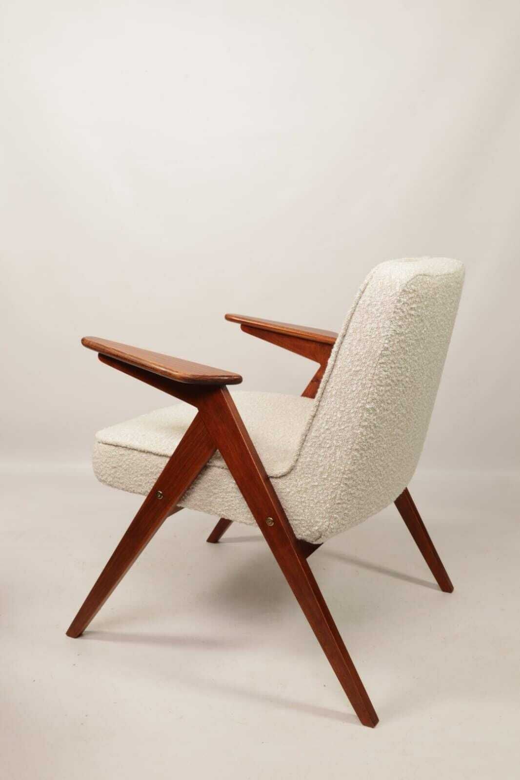Bouclè Armchair By J. Chierowski, 1960 Poland, Wooden Armchair Scandinavian Design photo 485.0