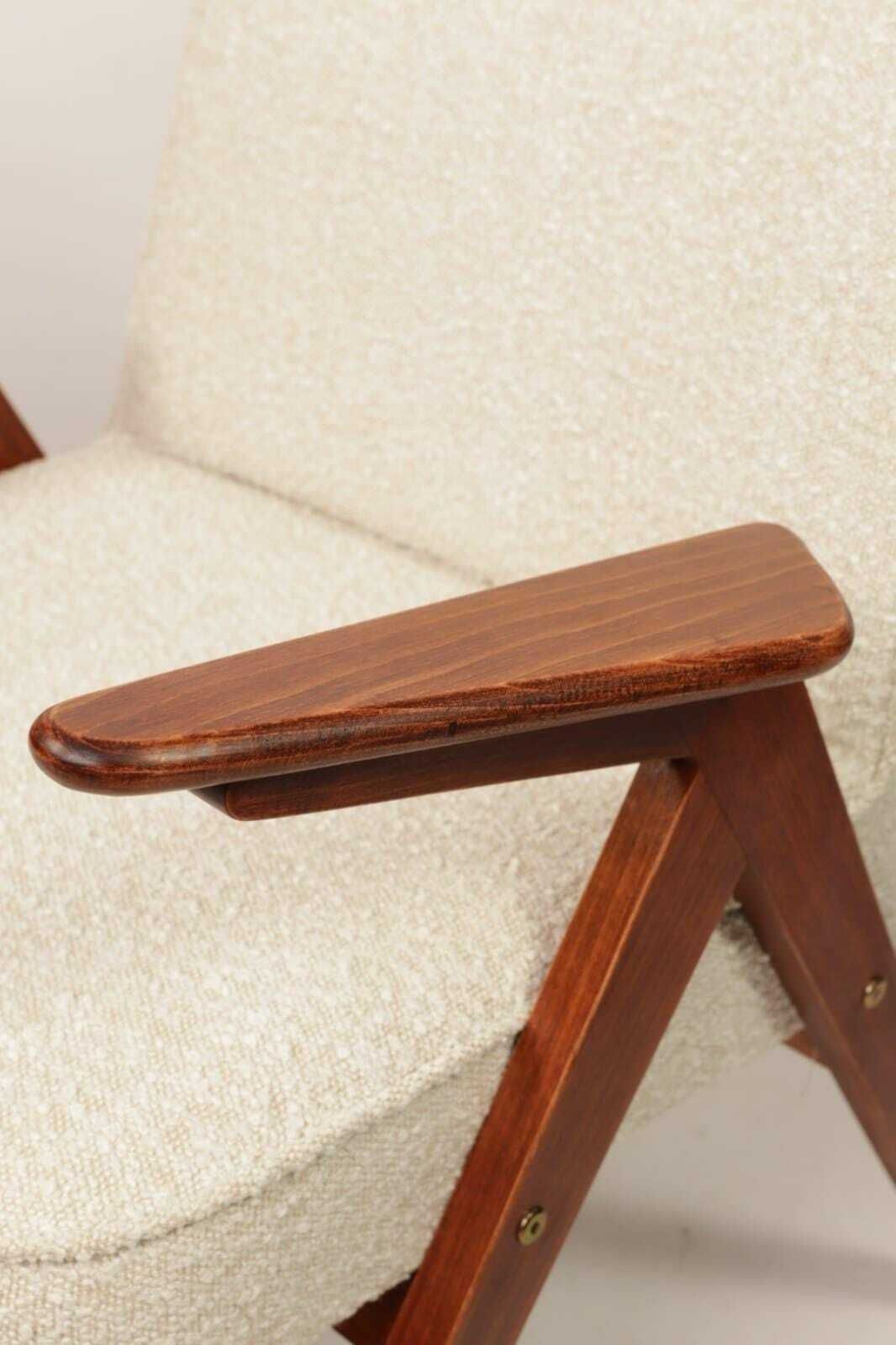 Bouclè Armchair By J. Chierowski, 1960 Poland, Wooden Armchair Scandinavian Design photo buy