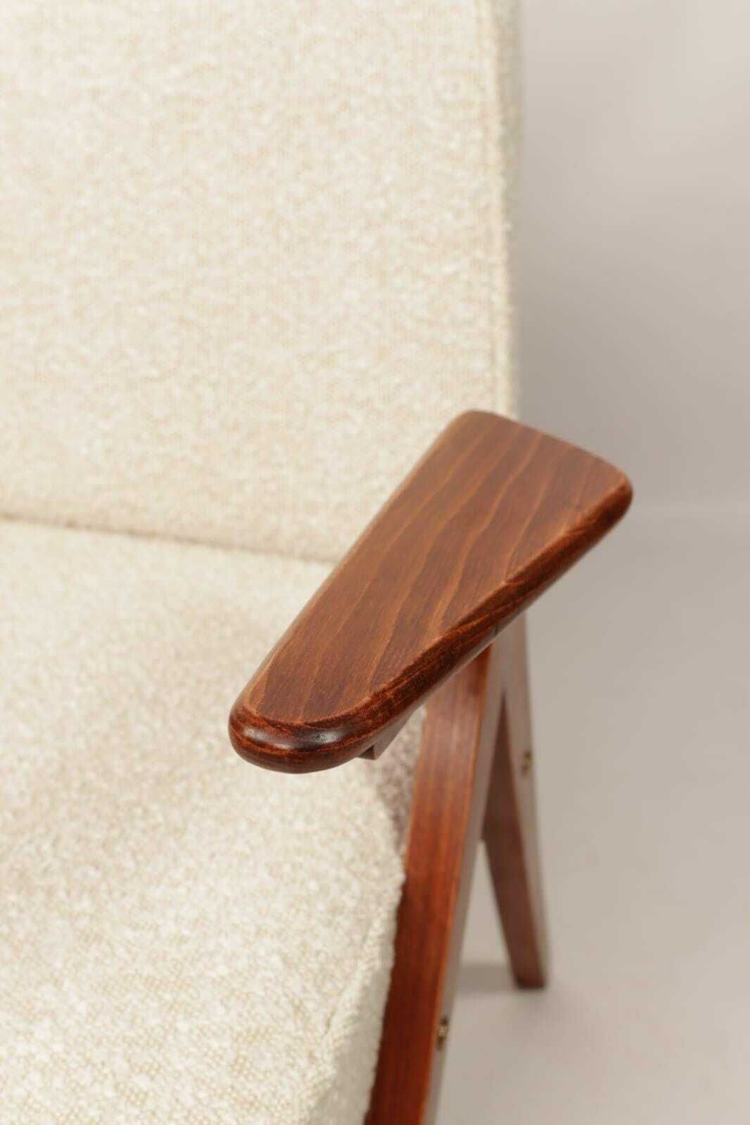 photo furniture Bouclè Armchair By J. Chierowski, 1960 Poland, Wooden Armchair Scandinavian Design