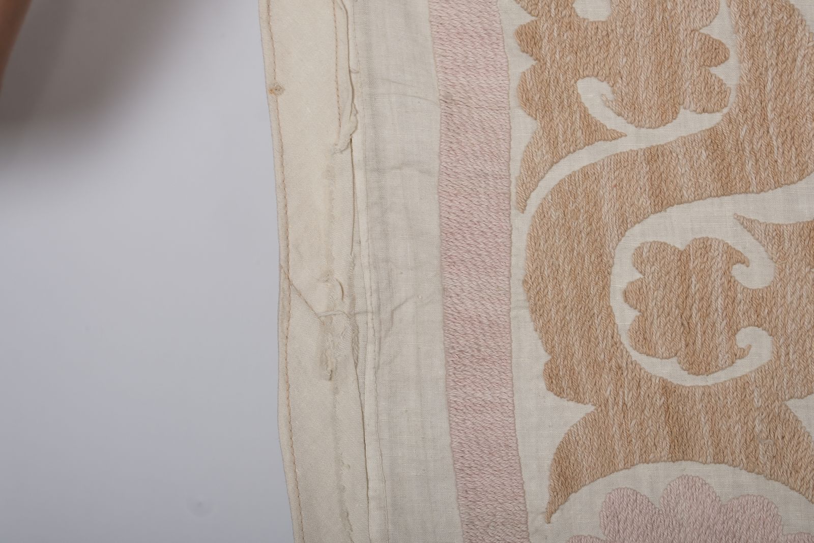 photo for sale Vintage Bukhara Suzani Throw   Pink And Tan Bohemian Wall Decor   Ethnic Textile 4'10'' X 5'5''