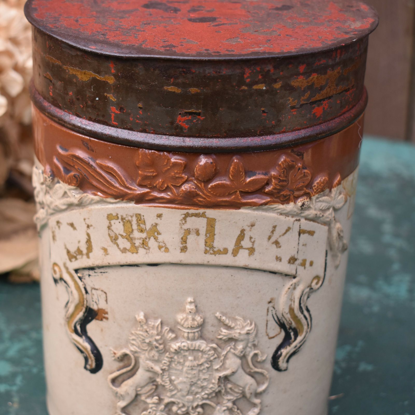 Antique Stoneware Salt Glaze Toleware Shop Advertising Apothecary Tobacco Jar photo vintage