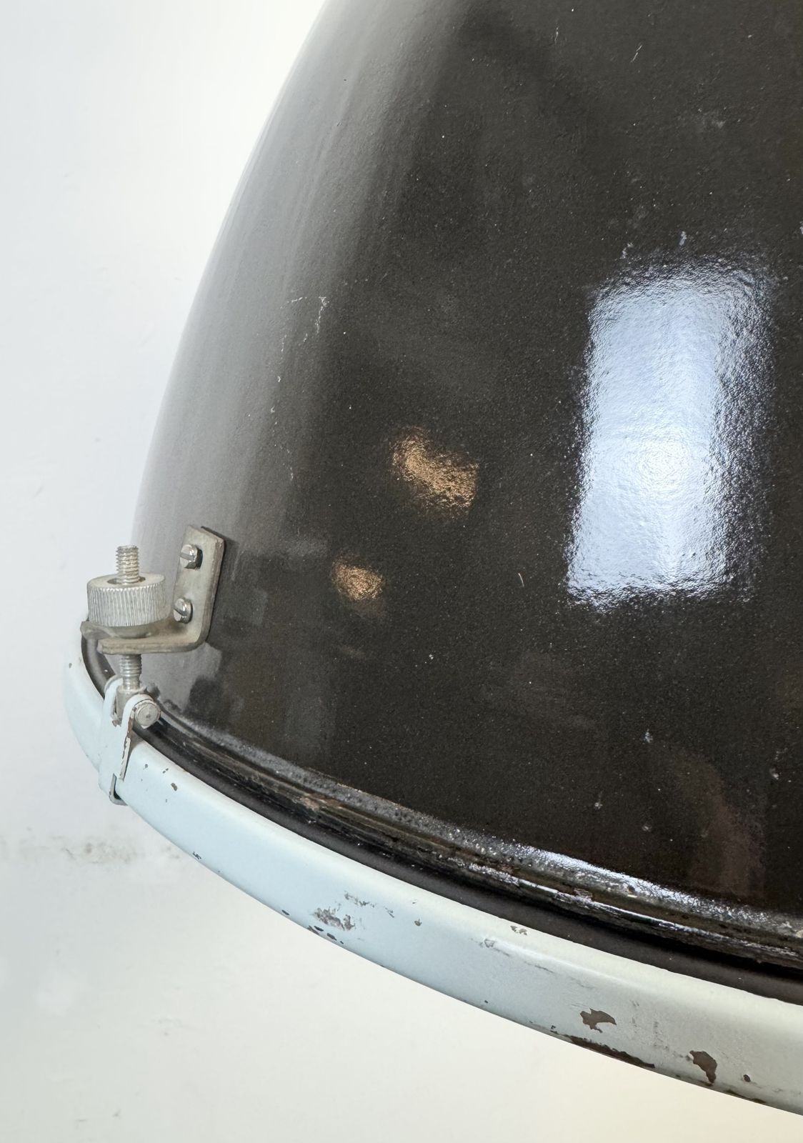 Large Black Enamel Industrial Lamp With Clear Glass Cover From Elektrosvit, 1960s, 20x photo vintage