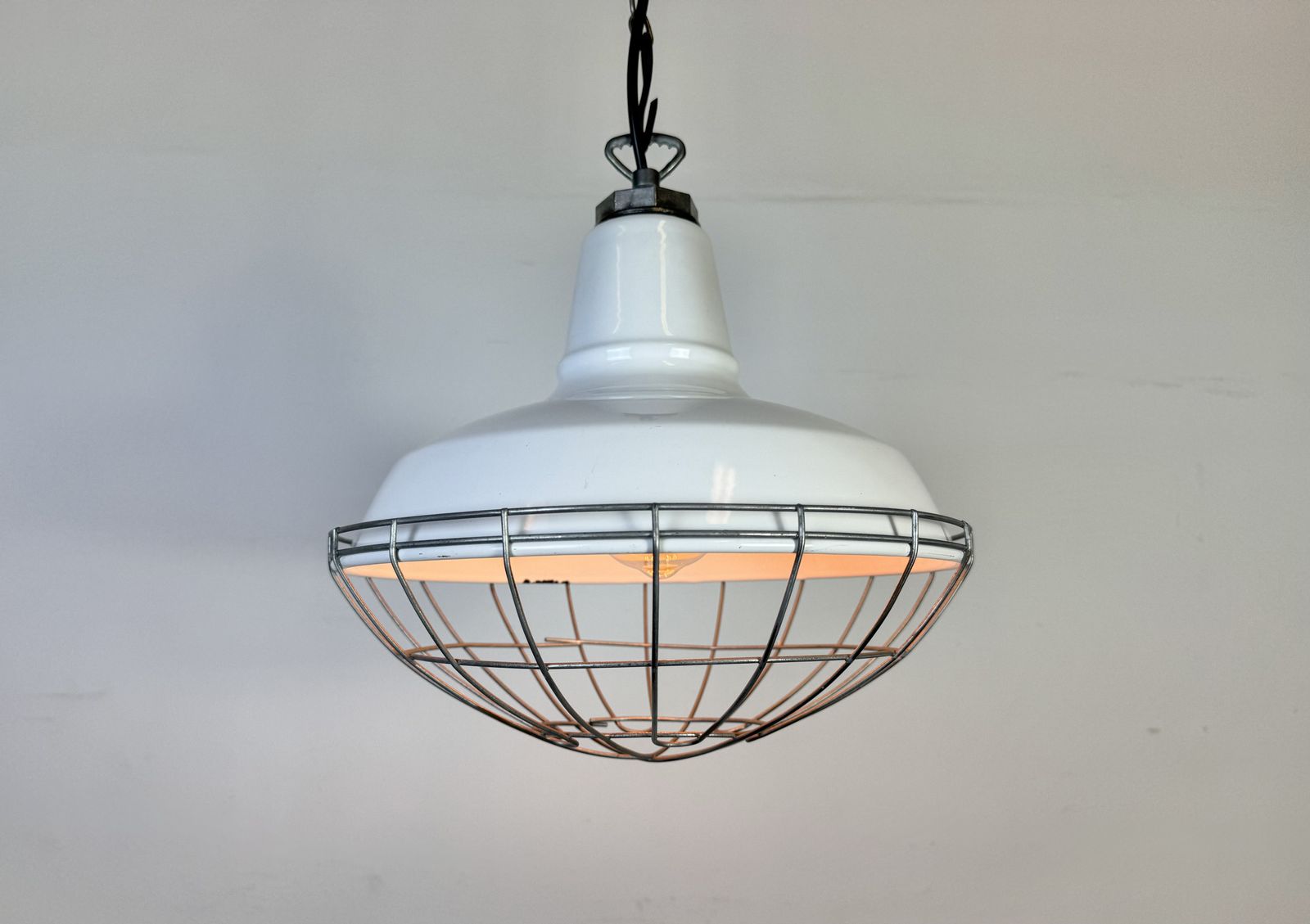 249.0 Industrial White Enamel Factory Pendant Lamp From Benjamin USA, 1960s, 2x photo