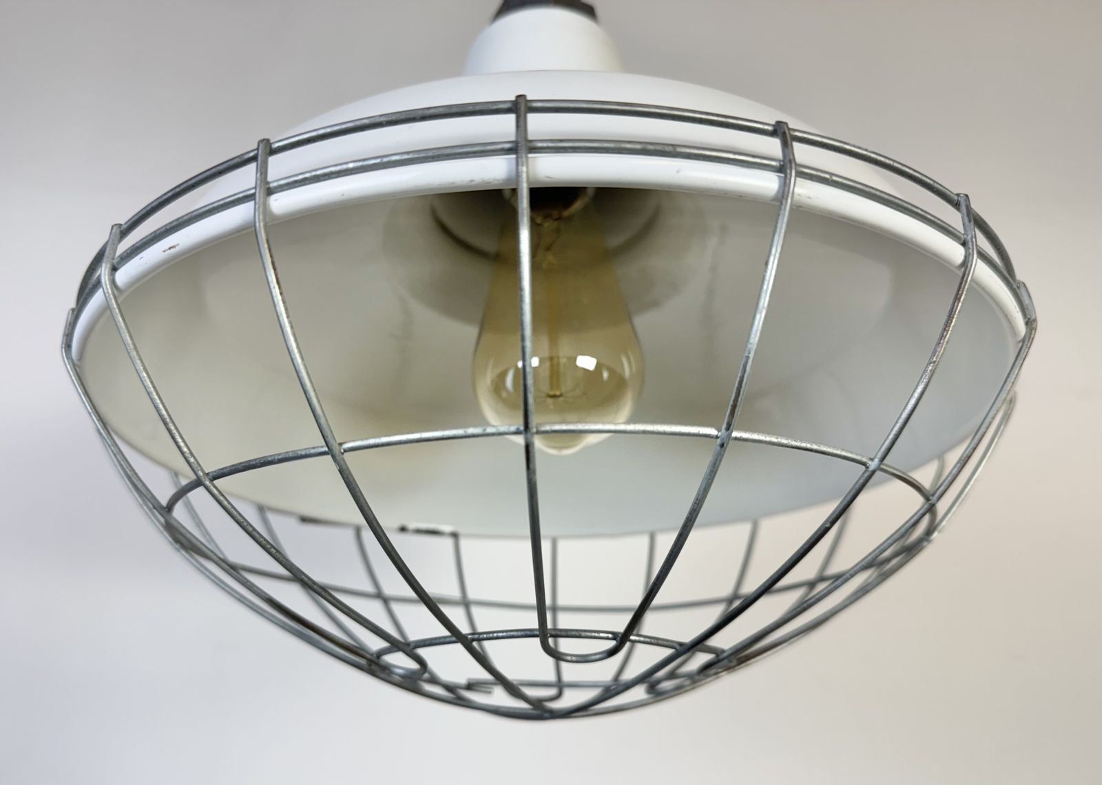 photo furniture Industrial White Enamel Factory Pendant Lamp From Benjamin USA, 1960s, 2x