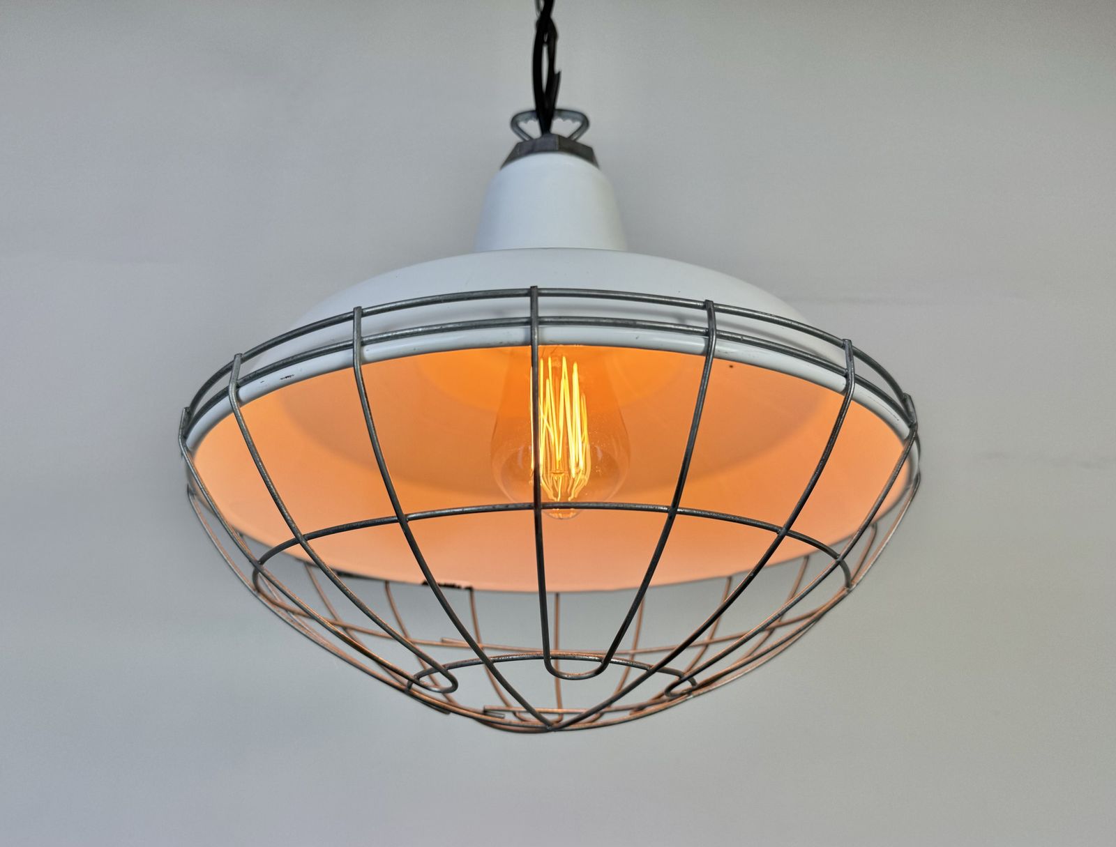 Industrial White Enamel Factory Pendant Lamp From Benjamin USA, 1960s, 2x photo buy