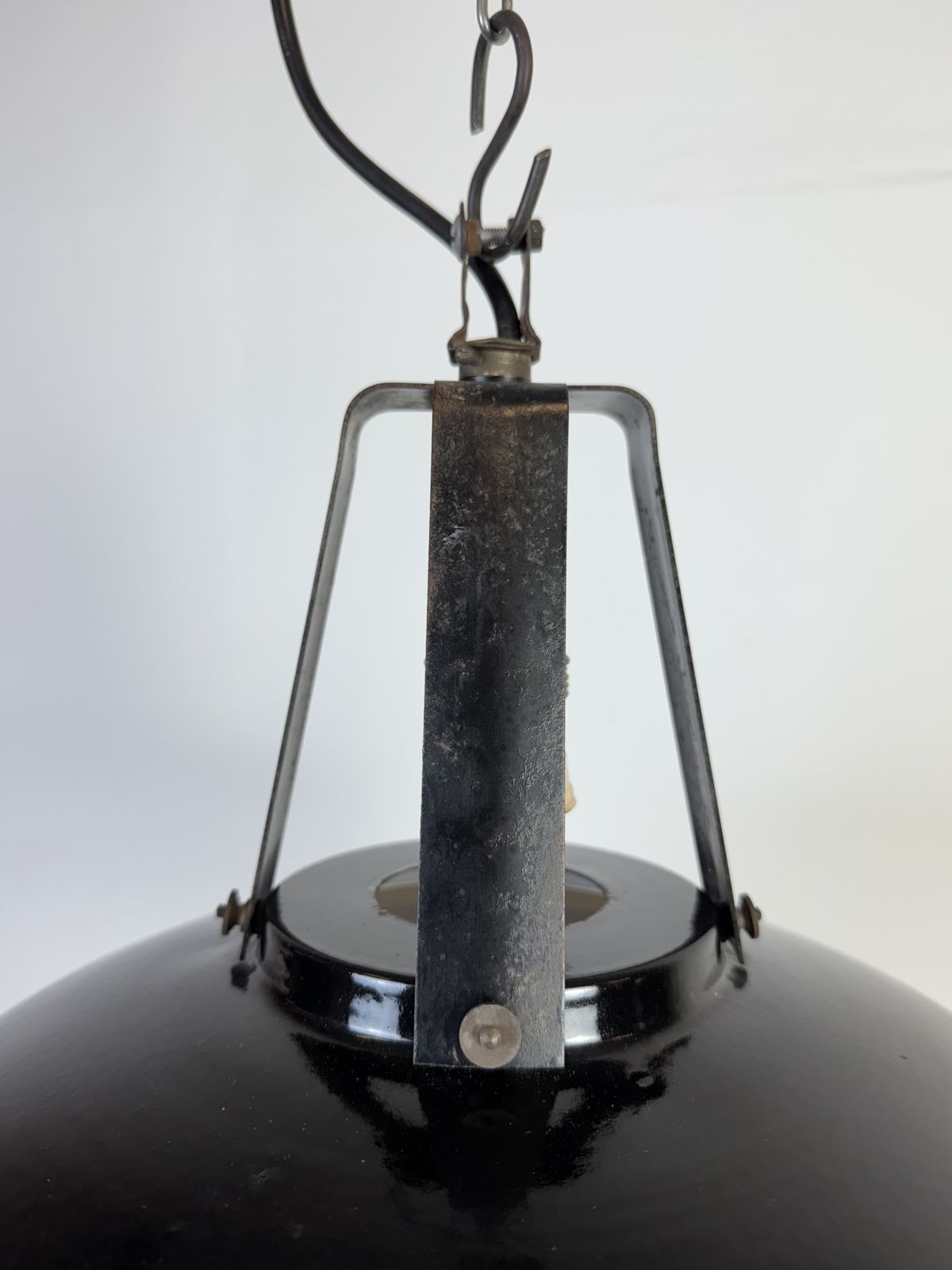 Industrial French Black Enamel Pendant Lamp From Mazda, 1960s photo vinterior