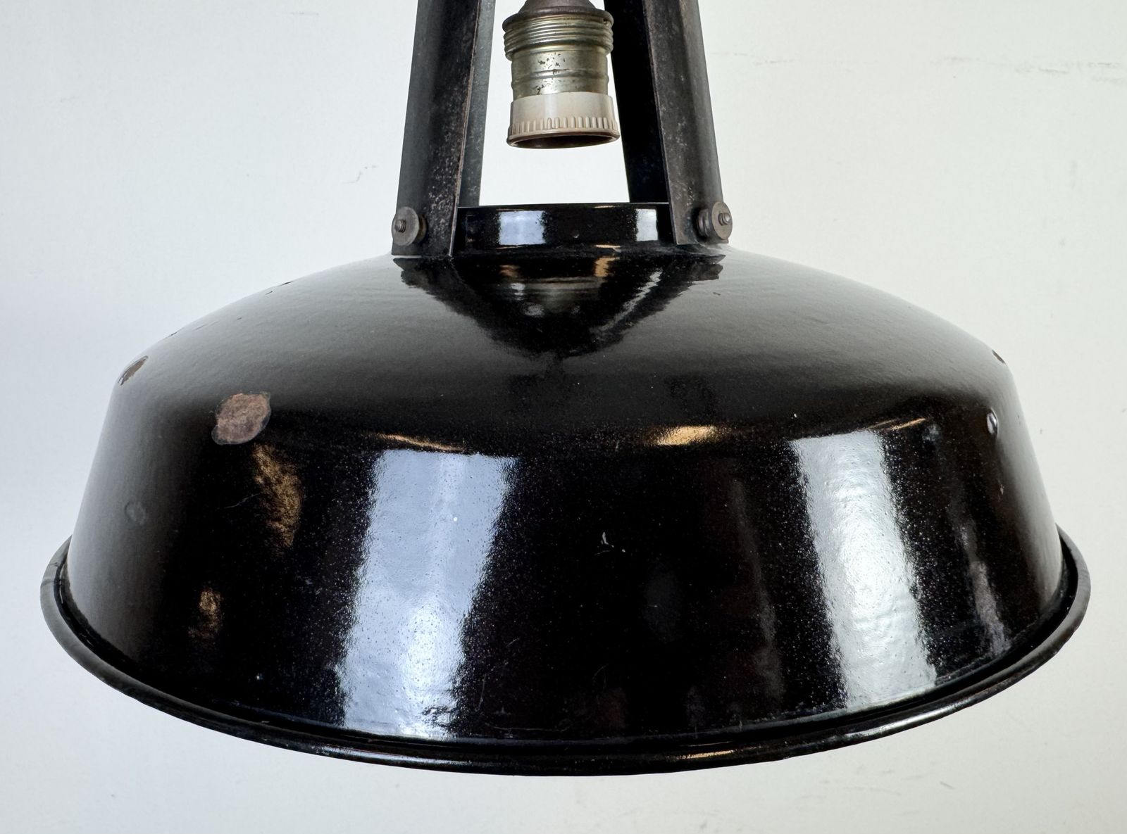 photo buy Industrial French Black Enamel Pendant Lamp From Mazda, 1960s