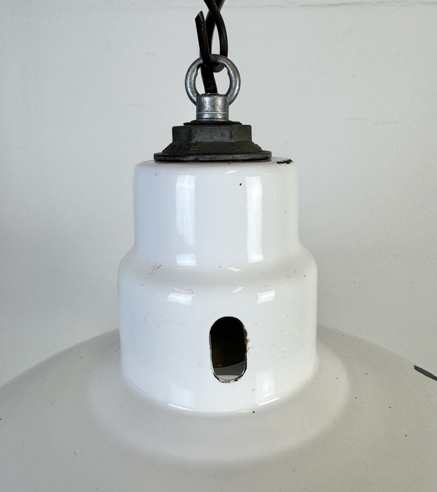 Industrial White Enamel Factory Pendant Lamp From Abolite, 1960s photo Lighting