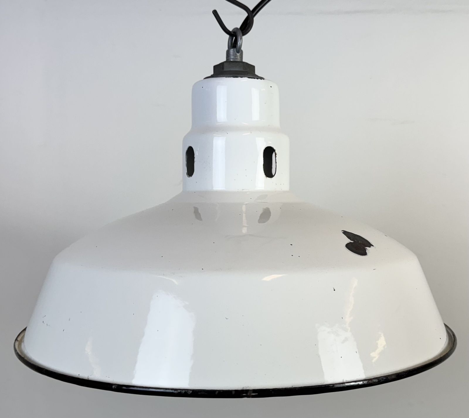 Industrial White Enamel Factory Pendant Lamp From Abolite, 1960s photo vintage