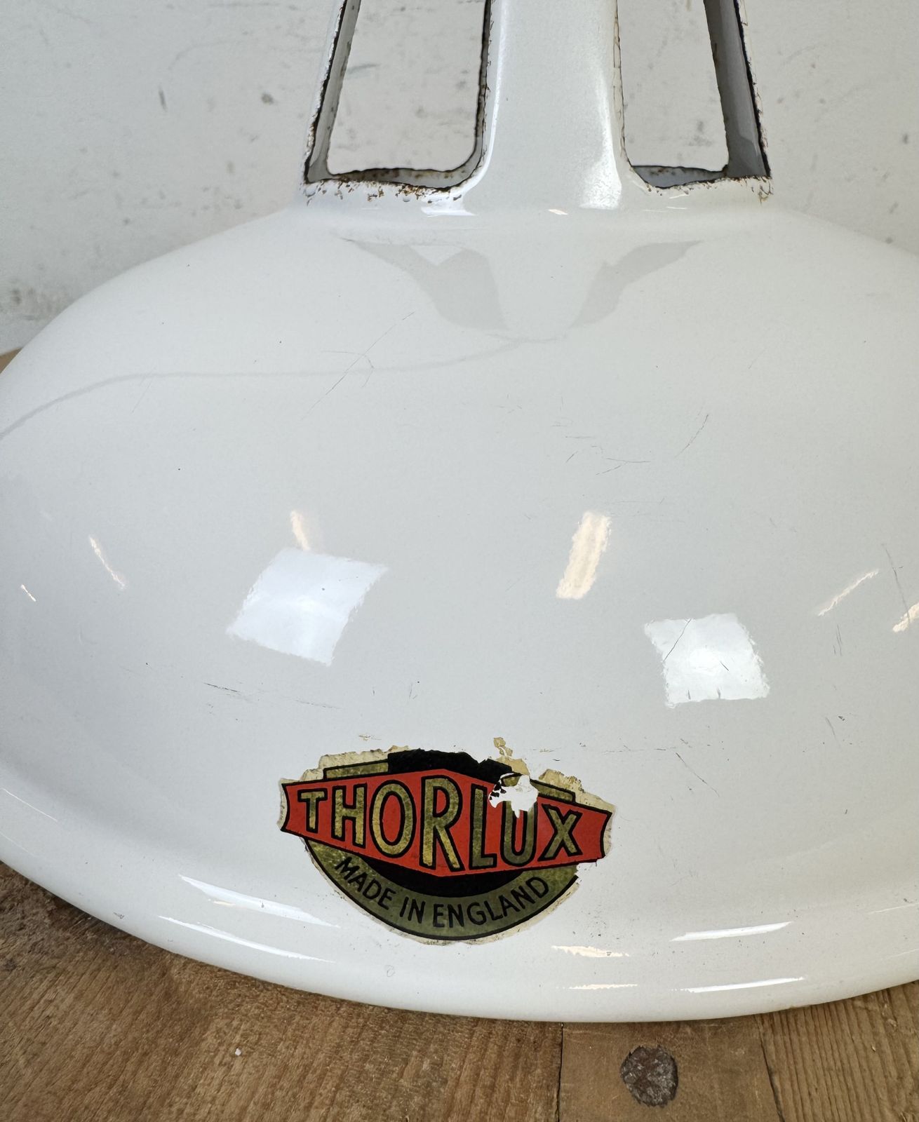 photo furniture Industrial White Enamel Factory Pendant Lamp From Thorlux, 1960s