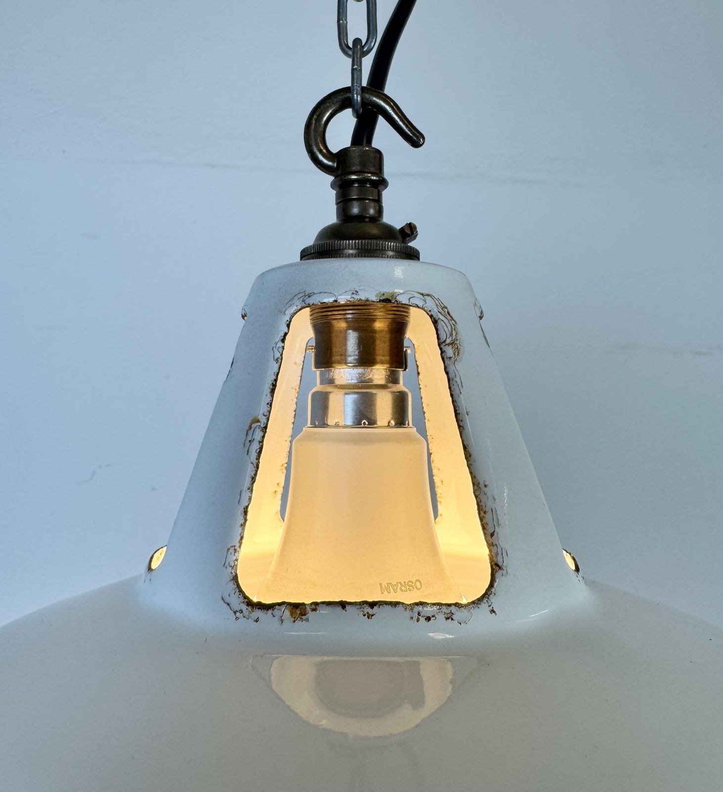 Lighting Industrial White Enamel Factory Pendant Lamp From Thorlux, 1960s photo
