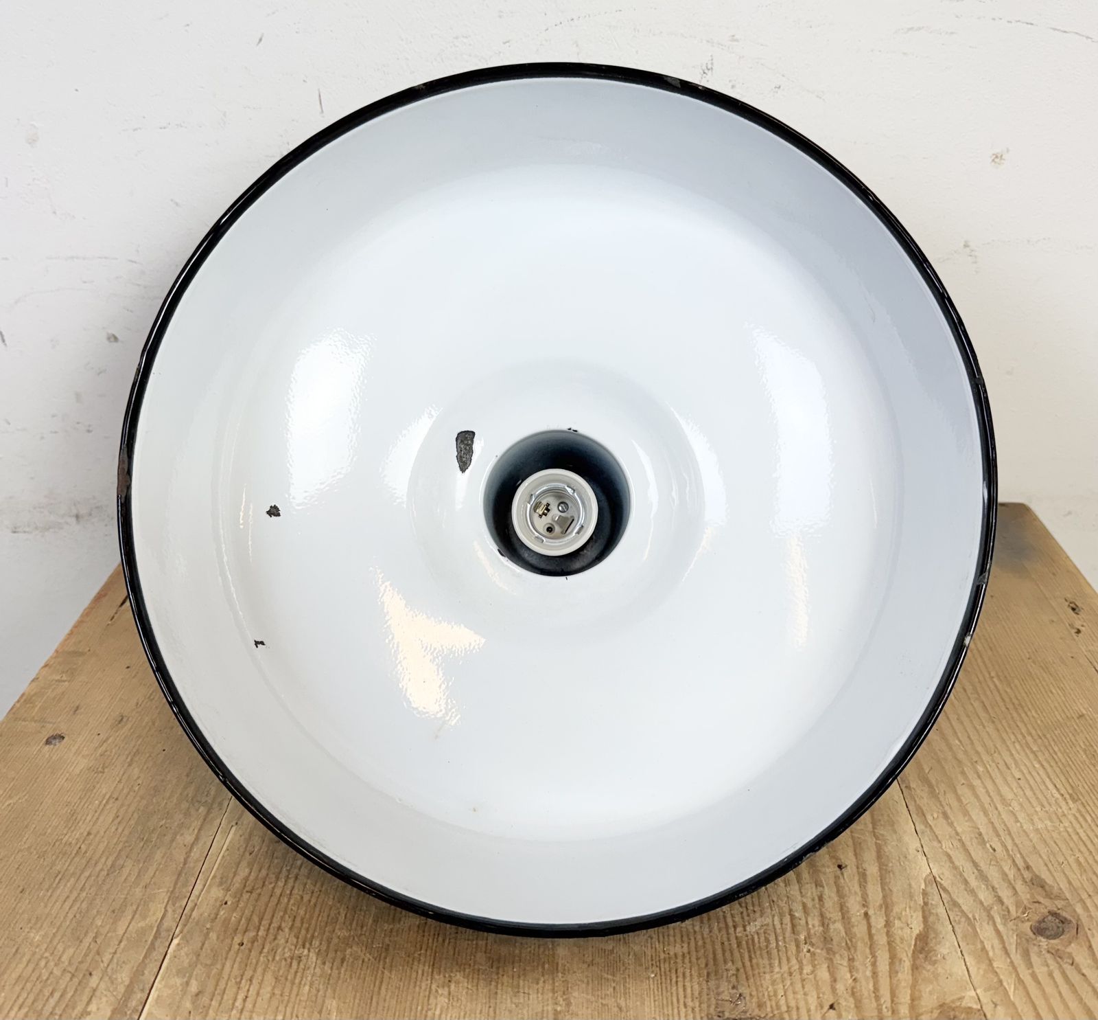 Industrial French Green Enamel Factory Pendant Lamp, 1960s photo vinterior