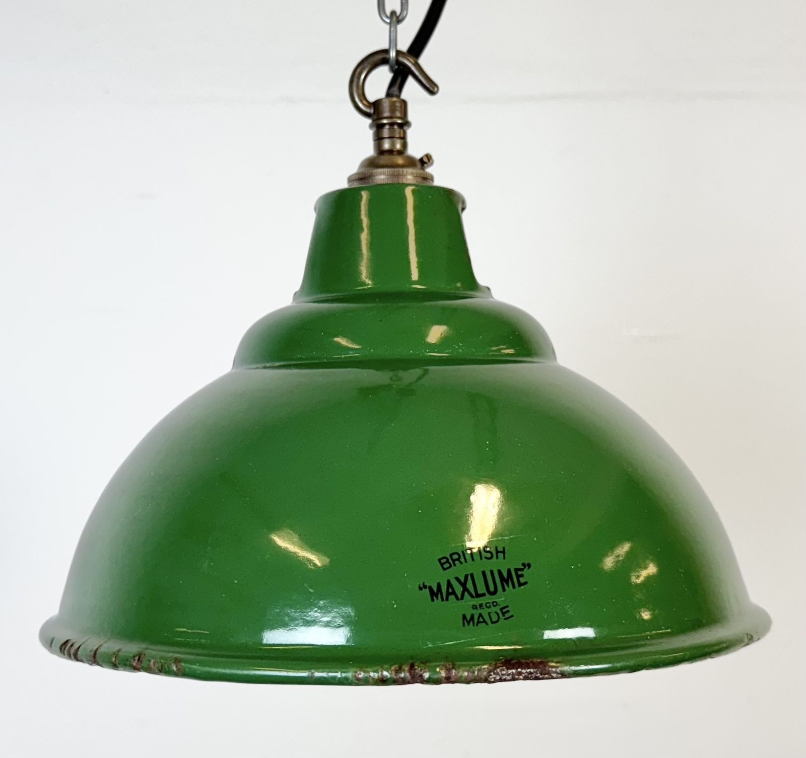Industrial Green Enamel Factory Pendant Lamp From Maxlume, 1960s photo furniture