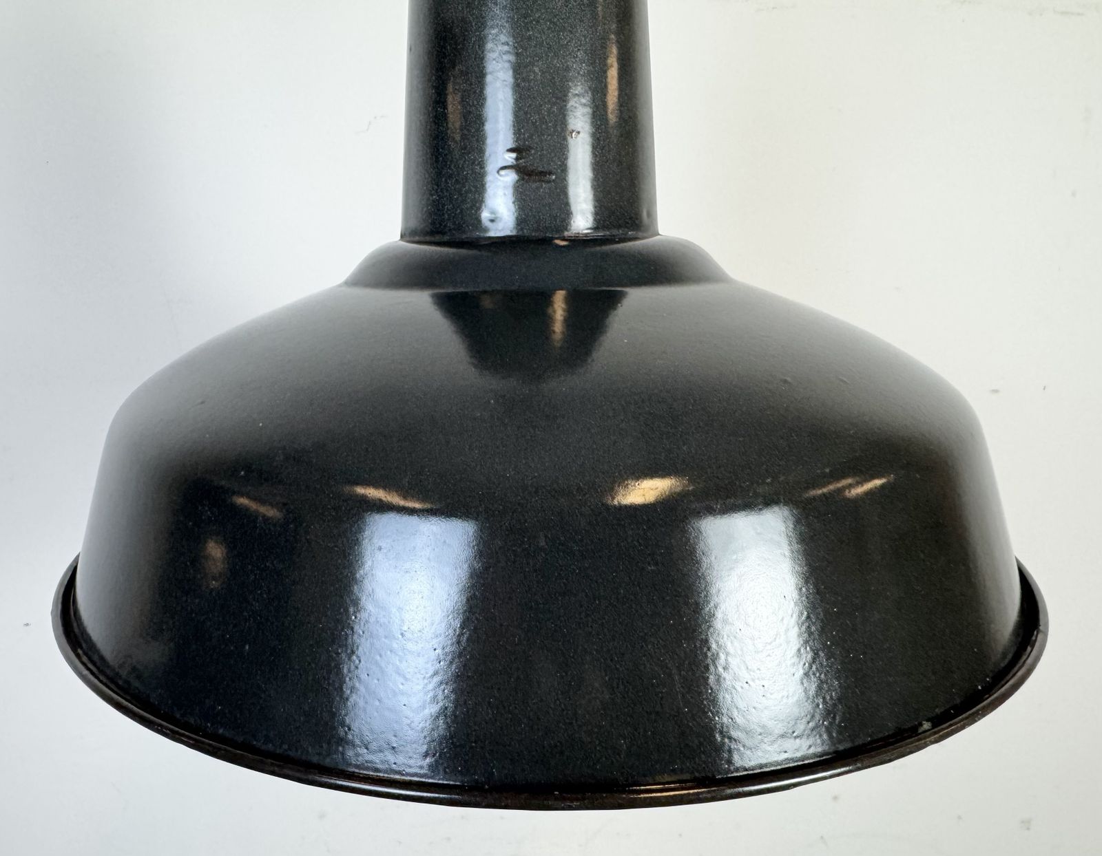 Industrial French Dark Grey Enamel Factory Pendant Lamp, 1960s, 2x photo for sale