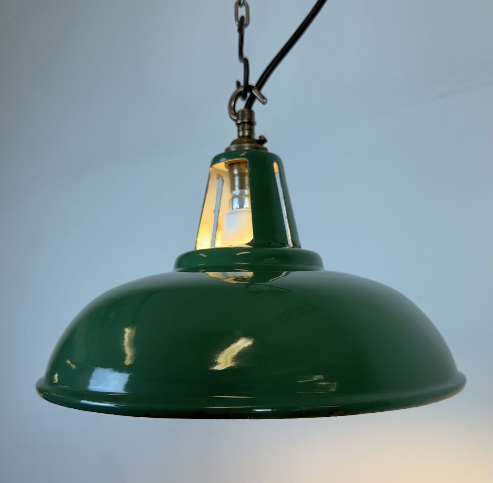 Industrial Green Enamel Factory Pendant Lamp, 1960s photo furniture