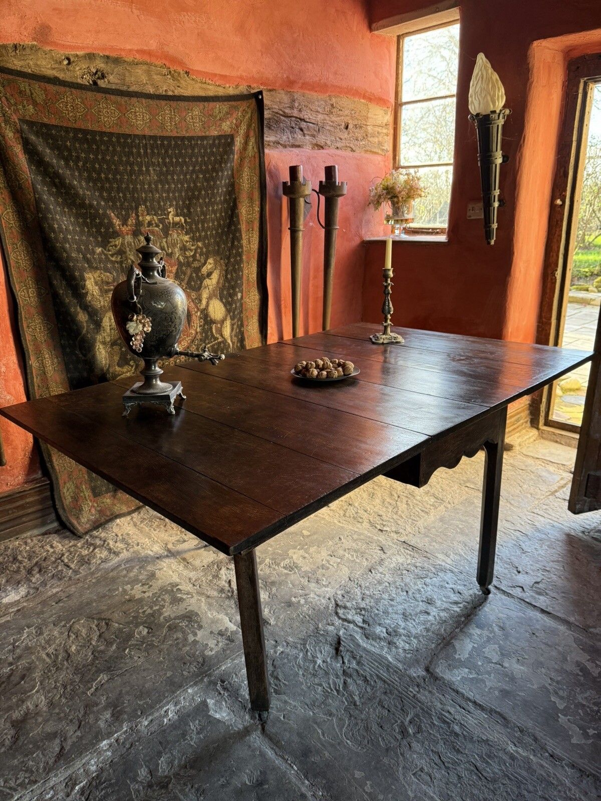 English Rare Antique Oak Plank Large Gateleg Extending Folding Table  C 1700's photo for sale