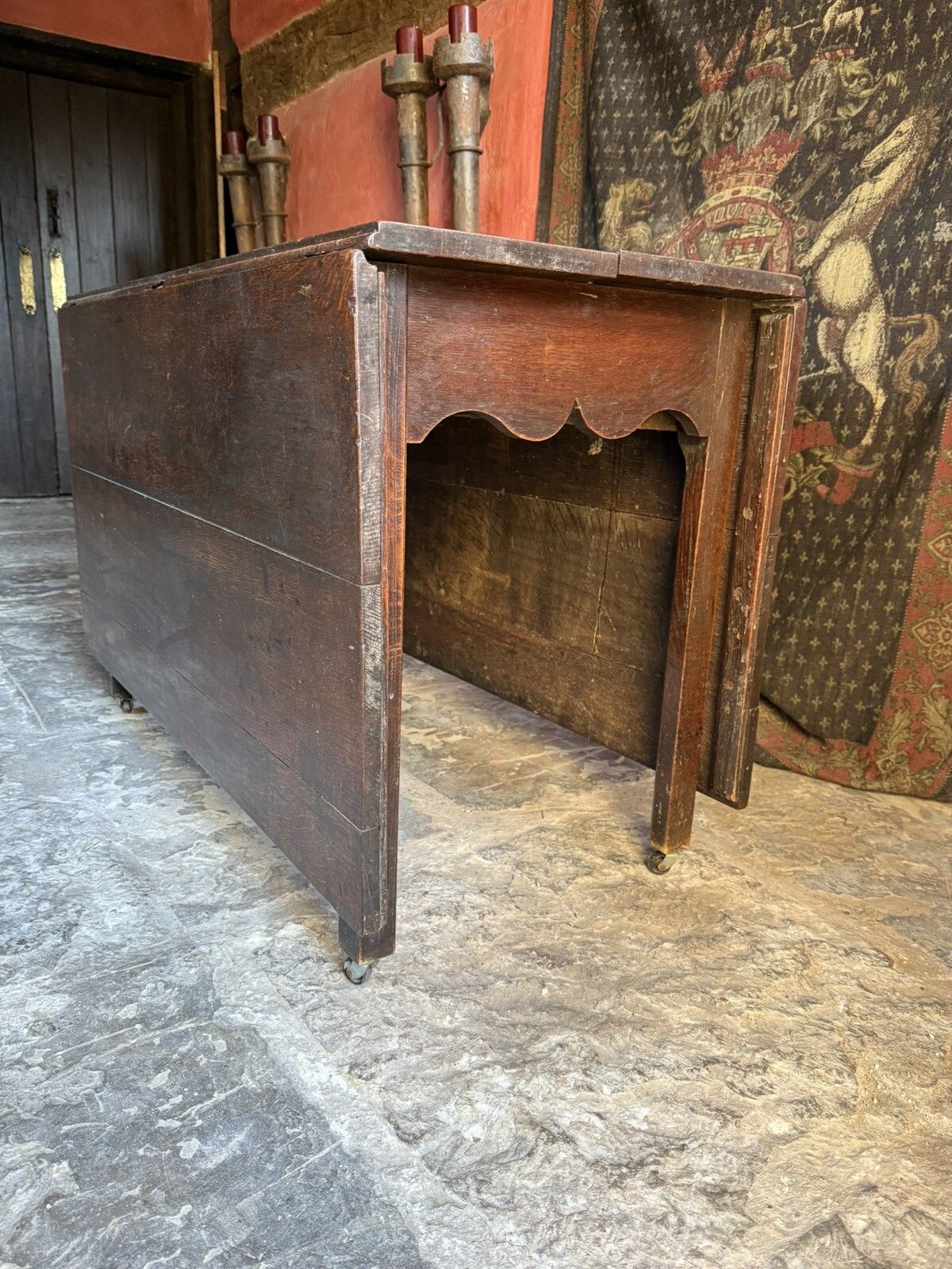 699.0 English Rare Antique Oak Plank Large Gateleg Extending Folding Table  C 1700's photo