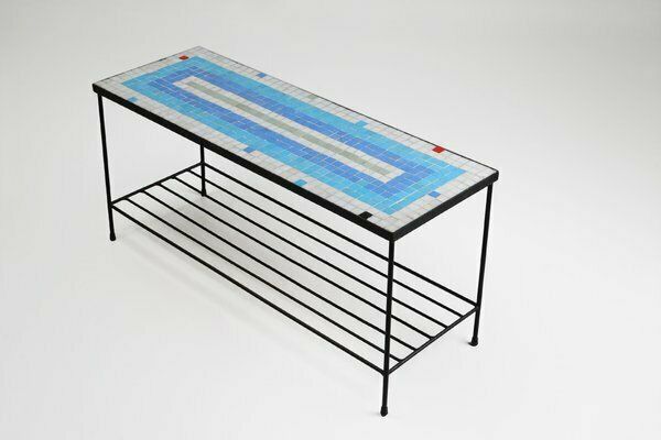 Mid Century Mosaic Coffee Table With Metal Frame, France, 1950s photo for sale