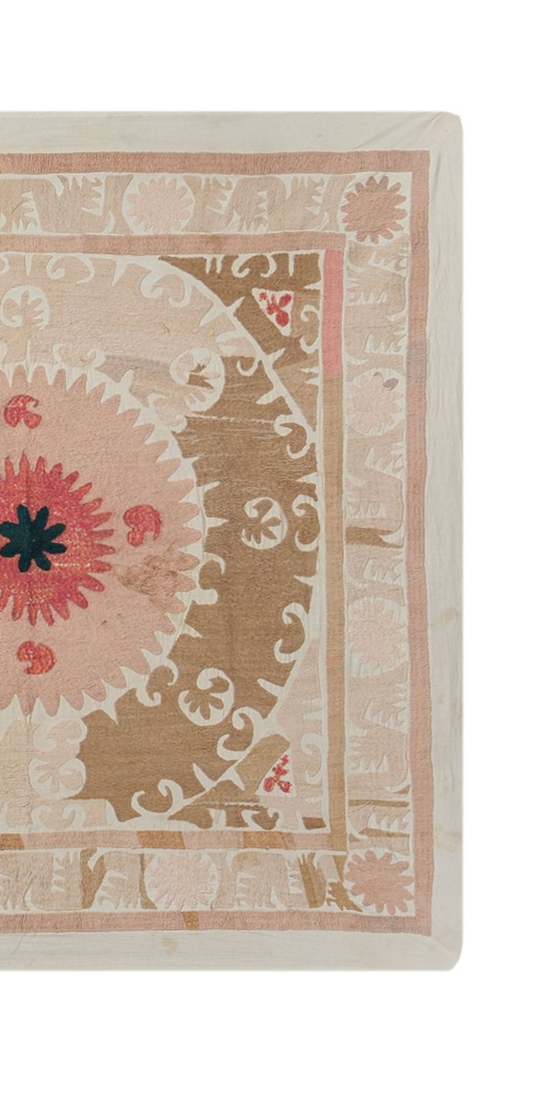 Suzani Wall Hanging Decor   Faded Tan Suzani Cloth   Uzbek Embroidery Wall Decor, Boho Bedspread, Ethnic 4'3'' X 4'4'' photo for sale