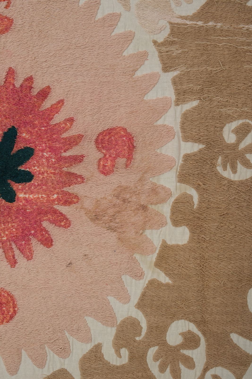 Suzani Wall Hanging Decor   Faded Tan Suzani Cloth   Uzbek Embroidery Wall Decor, Boho Bedspread, Ethnic 4'3'' X 4'4'' photo buy