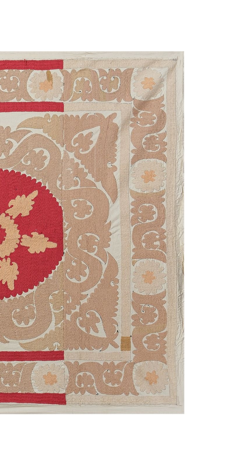 Suzani White Washed Pastel Beige Uzbek Cloth   Tribal Embroidery Wall Decor, Interior Designer Home Decor 4'4'' X 4'7'' photo Textiles