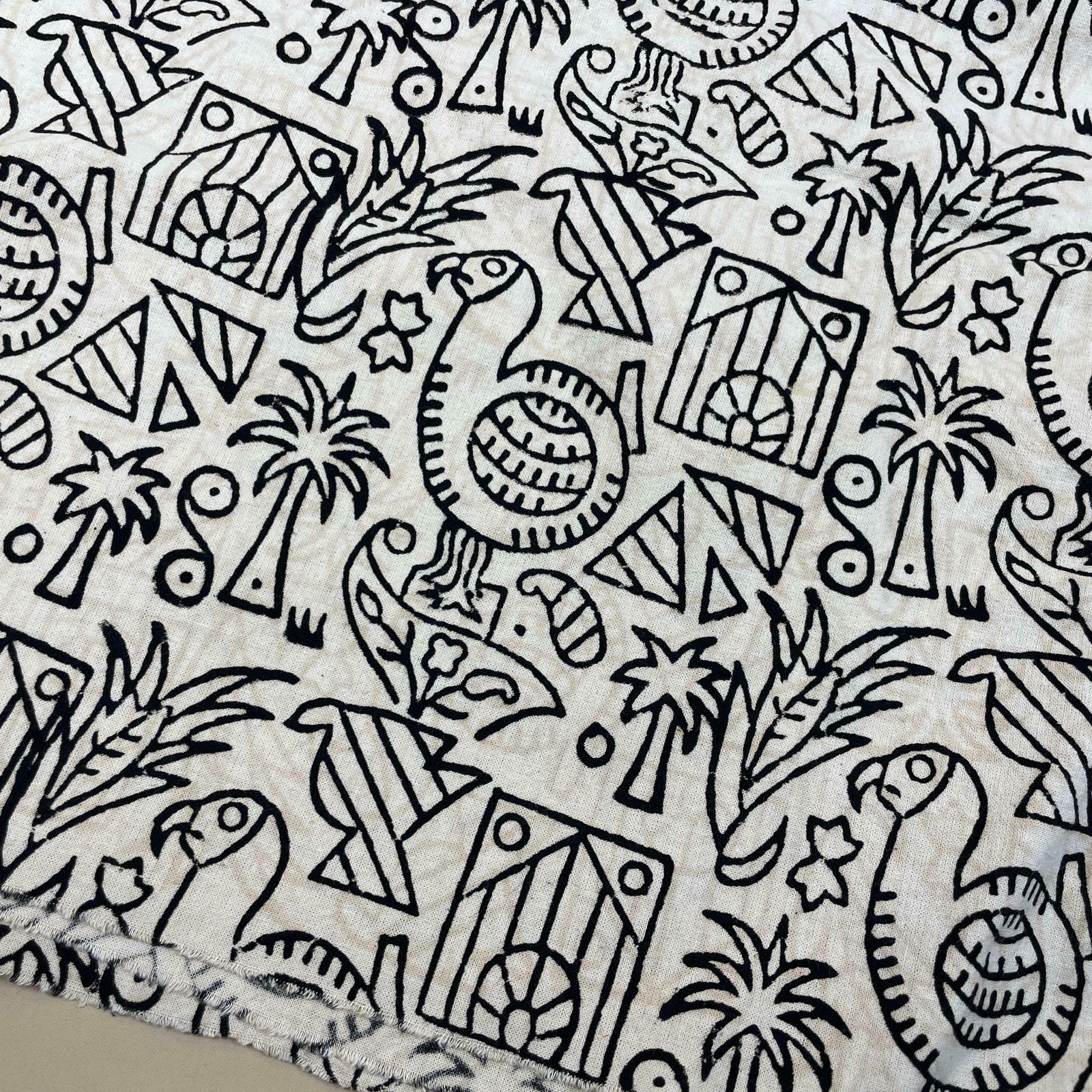 Hand Printed Indian Fabric 150x223cm Pattern Block Black White Tapestry Cotton Handmade Craft Dress Making Traditional Cloth India Patterned photo 60.0