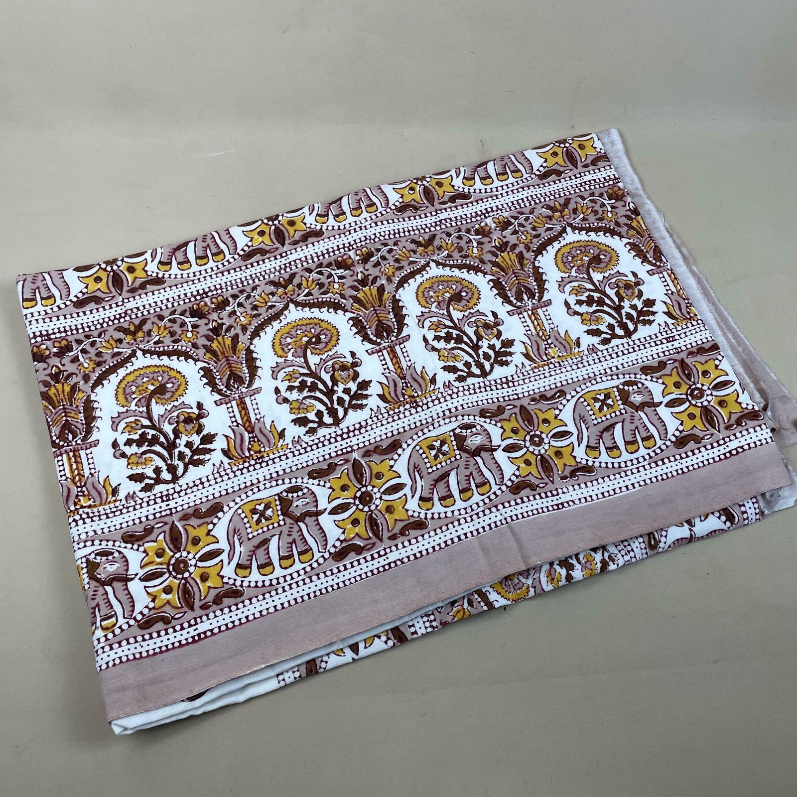 Hand Printed Indian Fabric 147x213cm Elephant Pattern Block Pink White Tapestry Cotton Handmade Craft Dress Making Traditional Cloth India photo furniture