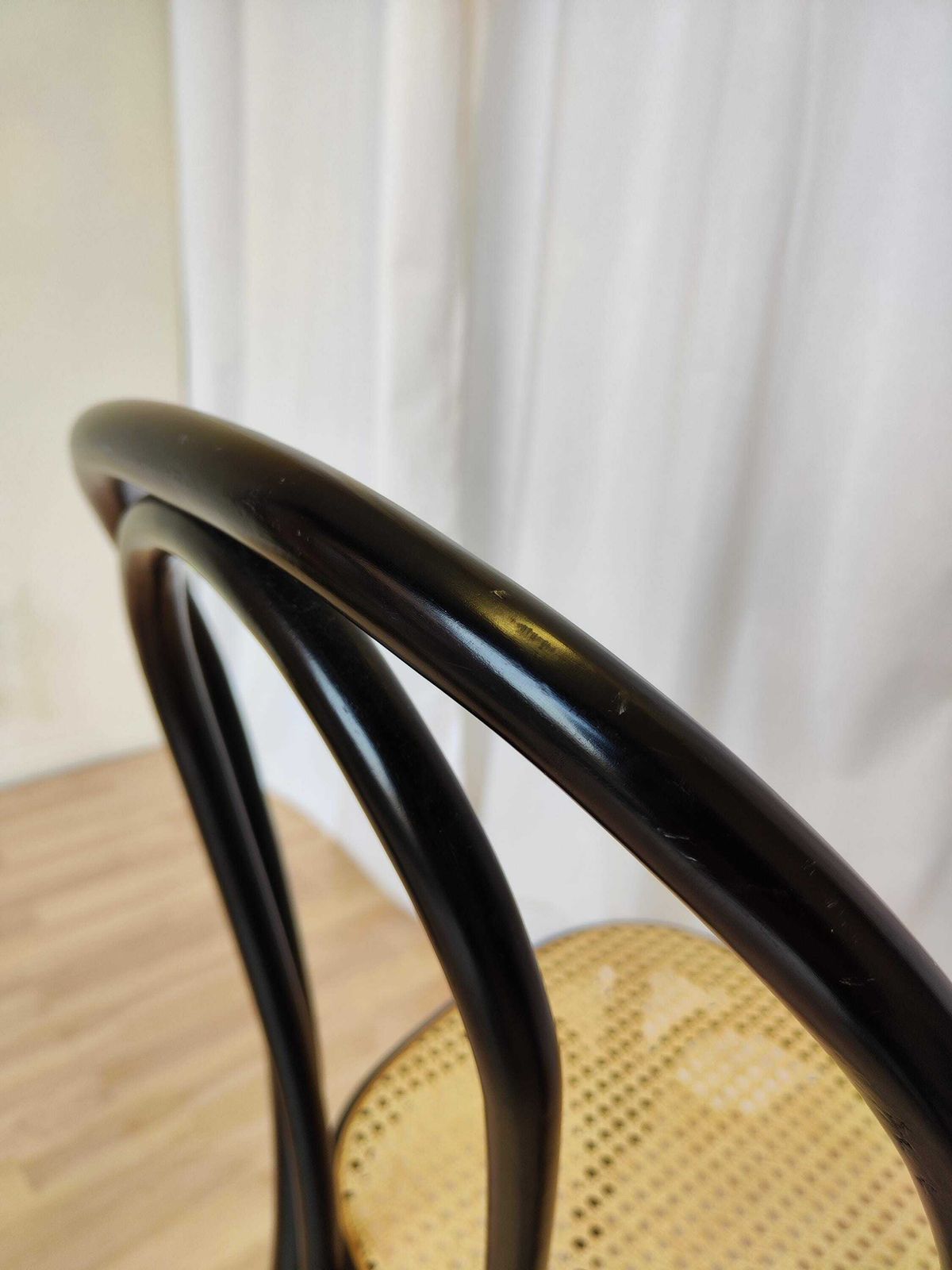 Vintage Black Wooden Dining Chair With Cane Seat / Mid Century Thonet Style Nu.18 / Stol Kamnik 1970s Yugoslavia / Bentwood Technique photo vinterior