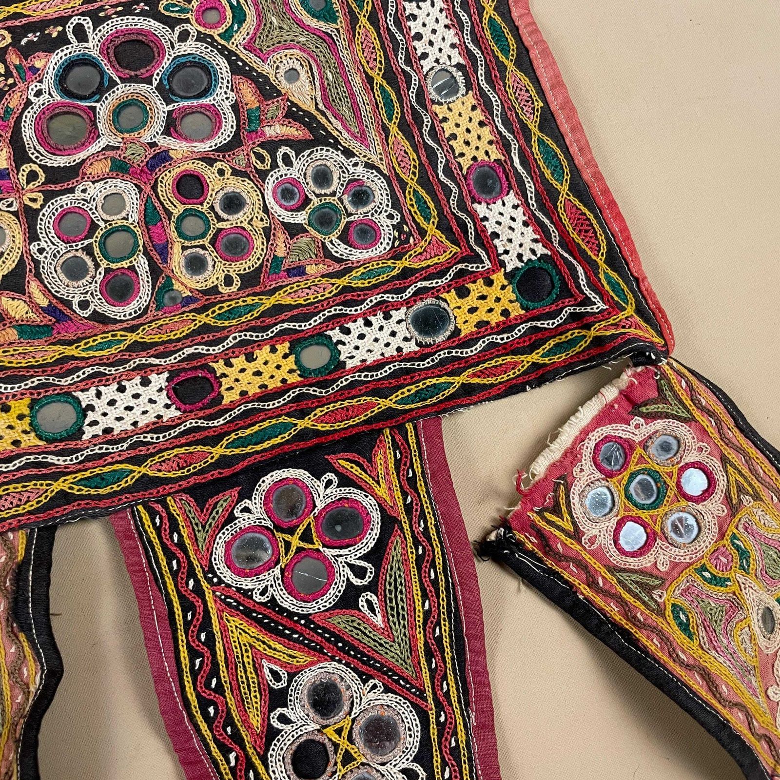 Antique Old Indian Fabric Hand Embroidered Pattern Tapestry Cotton Handmade Craft Traditional Cloth India Outfit Stitched Embellished Sewn photo Art
