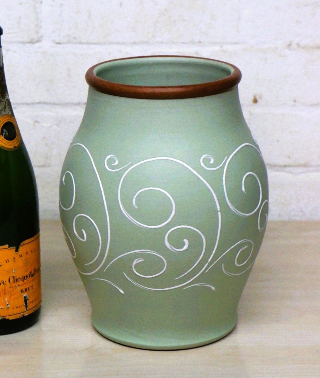 Vintage Denby Pottery Studio Pottery Vase Sage Matte Green Mid Century Vgc photo furniture