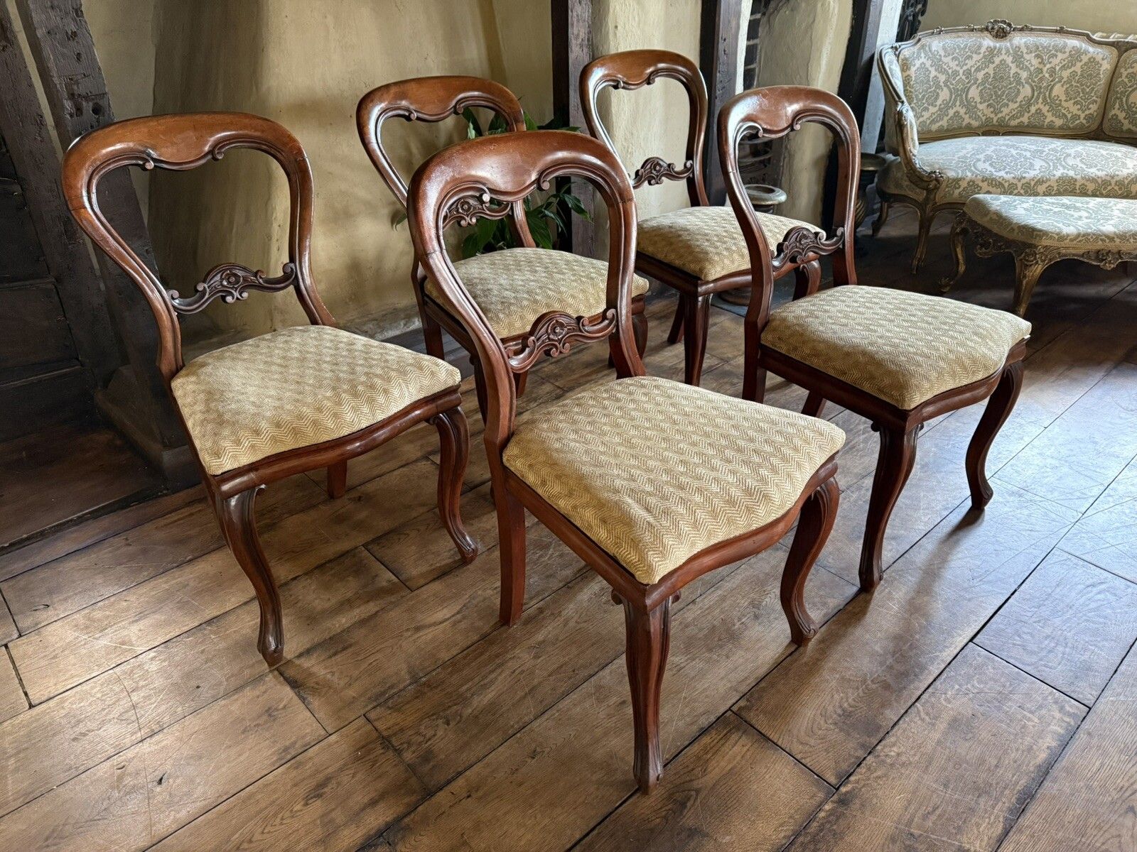 Antique Mahogany Victorian Drop In Balloon Back Diner Dining Chairs C1800's  X 5 photo vinterior