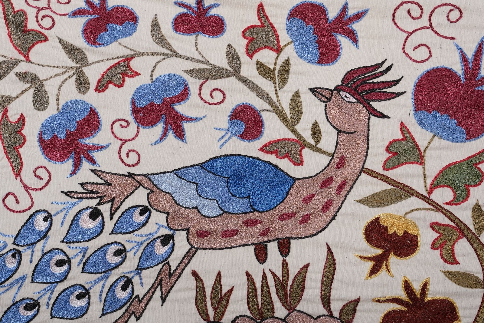Suzani Peacock Pictorial Animal Uzbek Cloth   Tribal Embroidery Wall Decor, Interior Designer Home Decor 1'6'' X 4'6'' photo 150.0