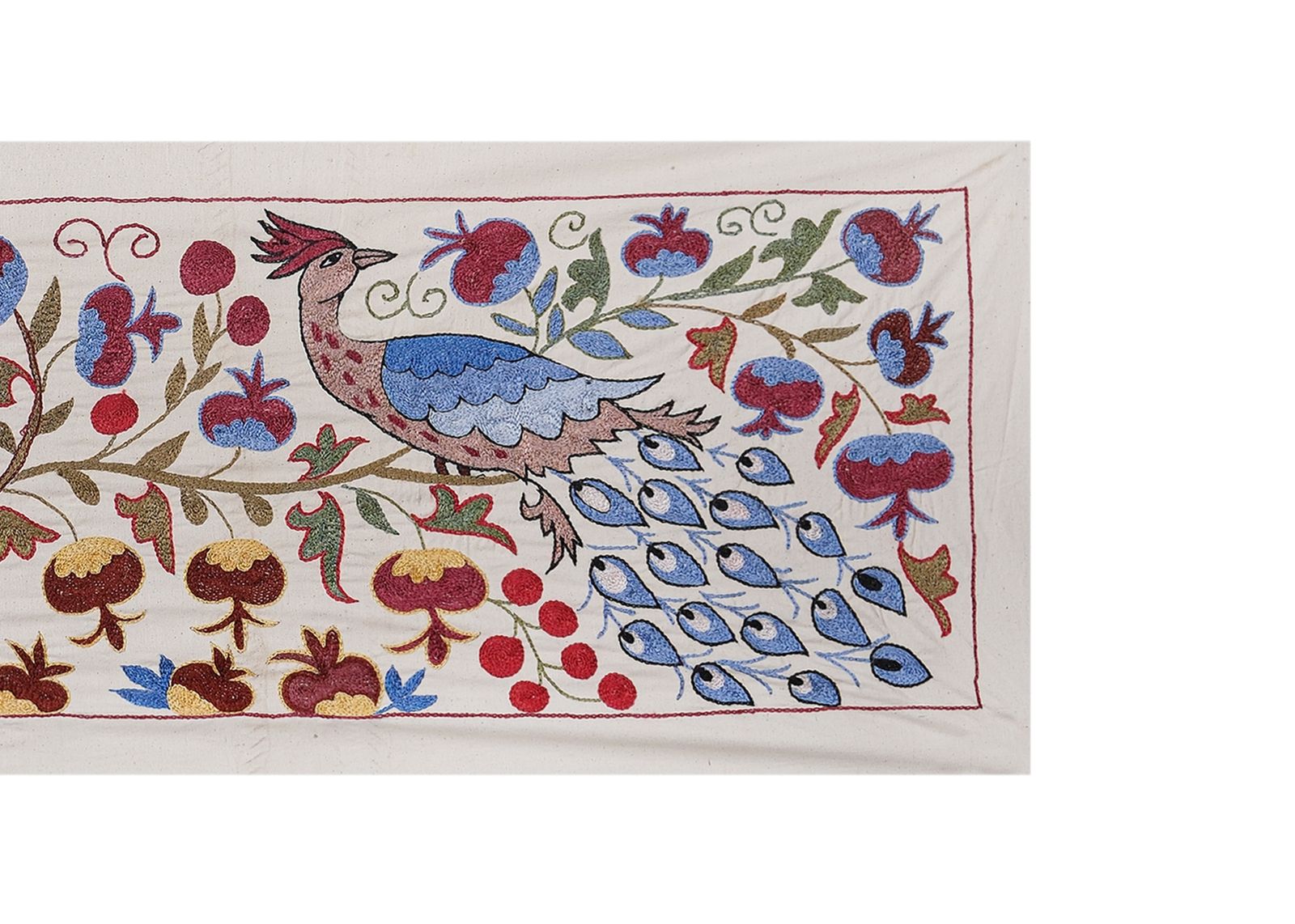 Suzani Peacock Pictorial Animal Uzbek Cloth   Tribal Embroidery Wall Decor, Interior Designer Home Decor 1'6'' X 4'6'' photo buy