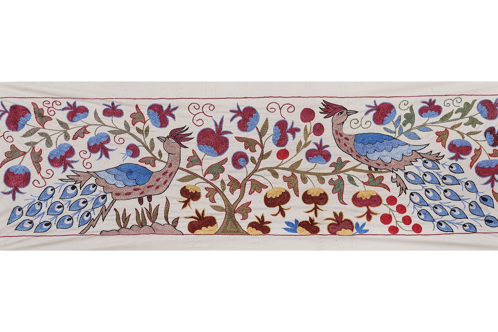Suzani Peacock Pictorial Animal Uzbek Cloth   Tribal Embroidery Wall Decor, Interior Designer Home Decor 1'6'' X 4'6'' photo vintage
