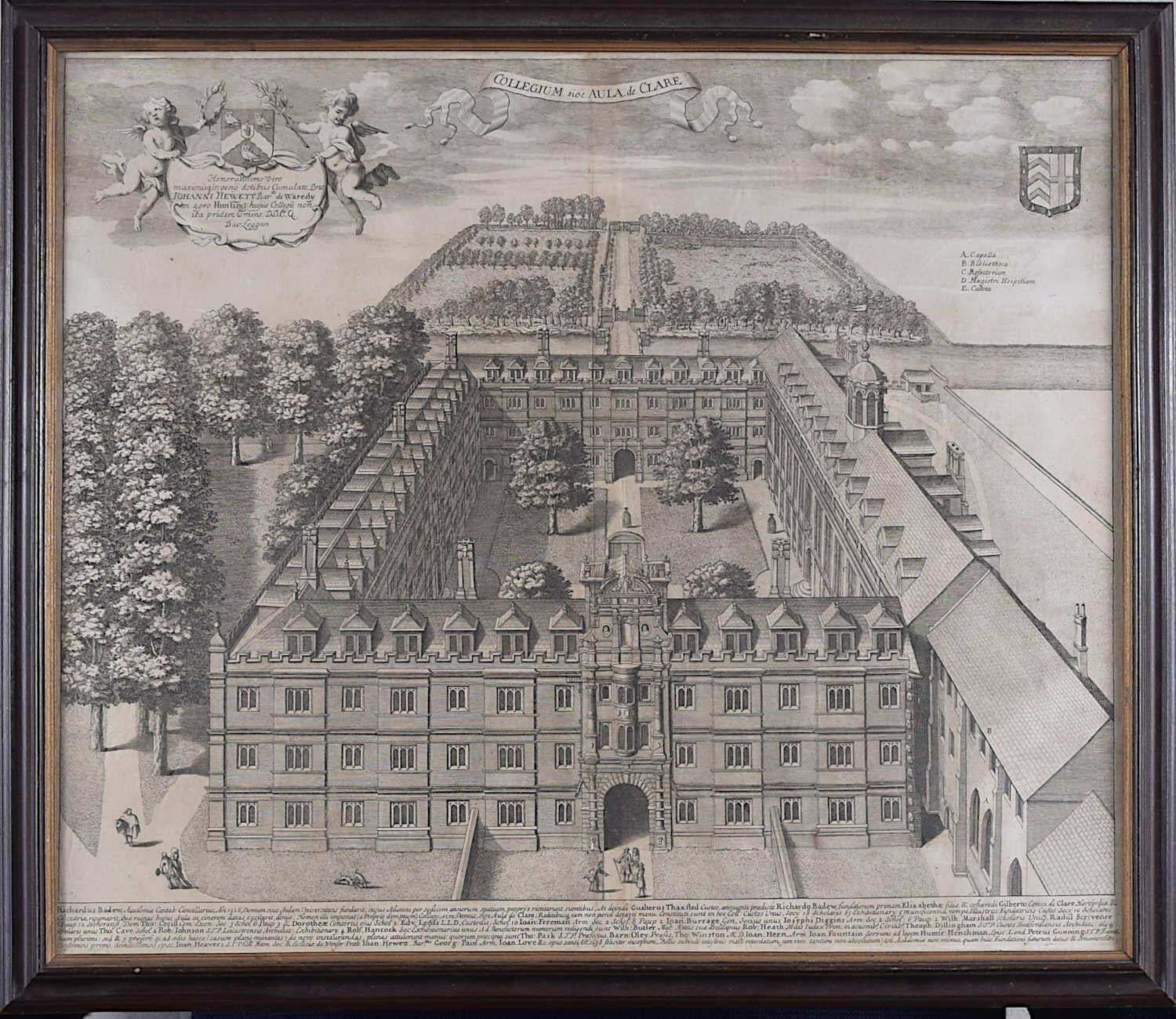 Pieter Van Der Aa, Clare College, Cambridge (Aerial View) By David Loggan, 1727