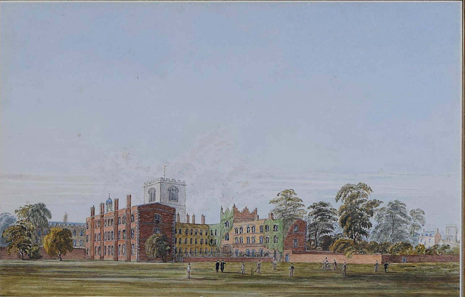 A Cricket Match At Jesus College Cambridge, Watercolour By George Pyne