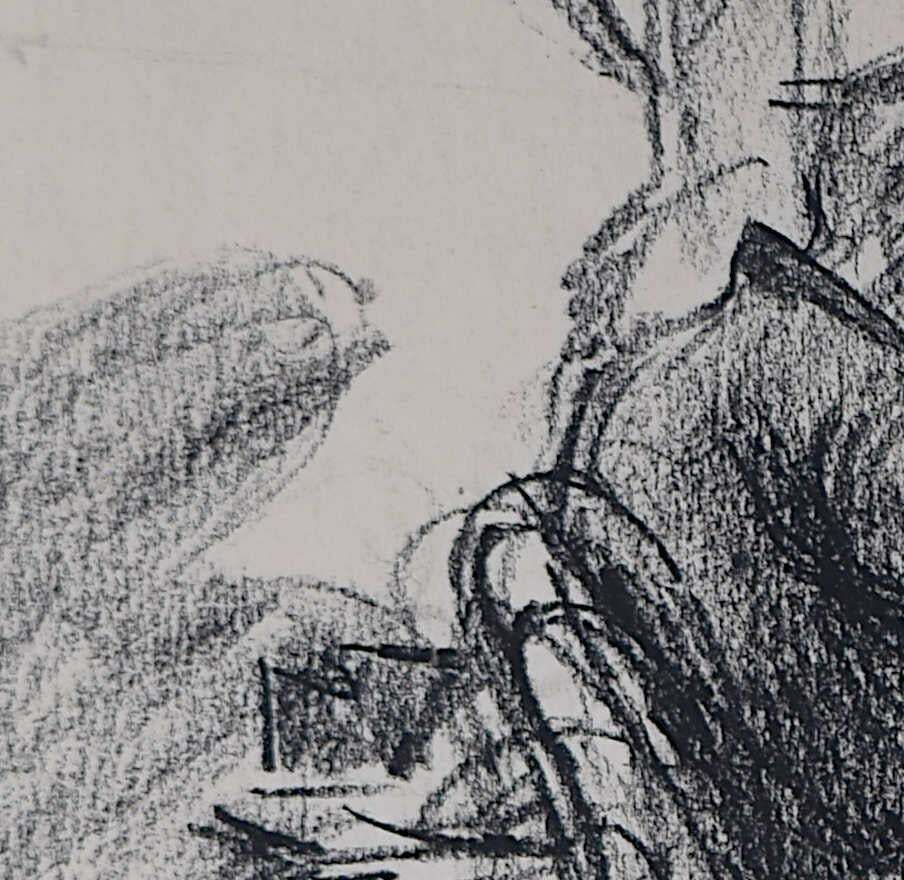 Hubert Finney, Soldiers Waiting, Charcoal By Hubert Finney photo Art