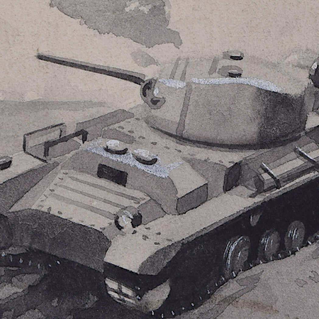 Vivian Bewick, Second World War Swillbin Painting, British Valentine Tank II, 1941 photo furniture