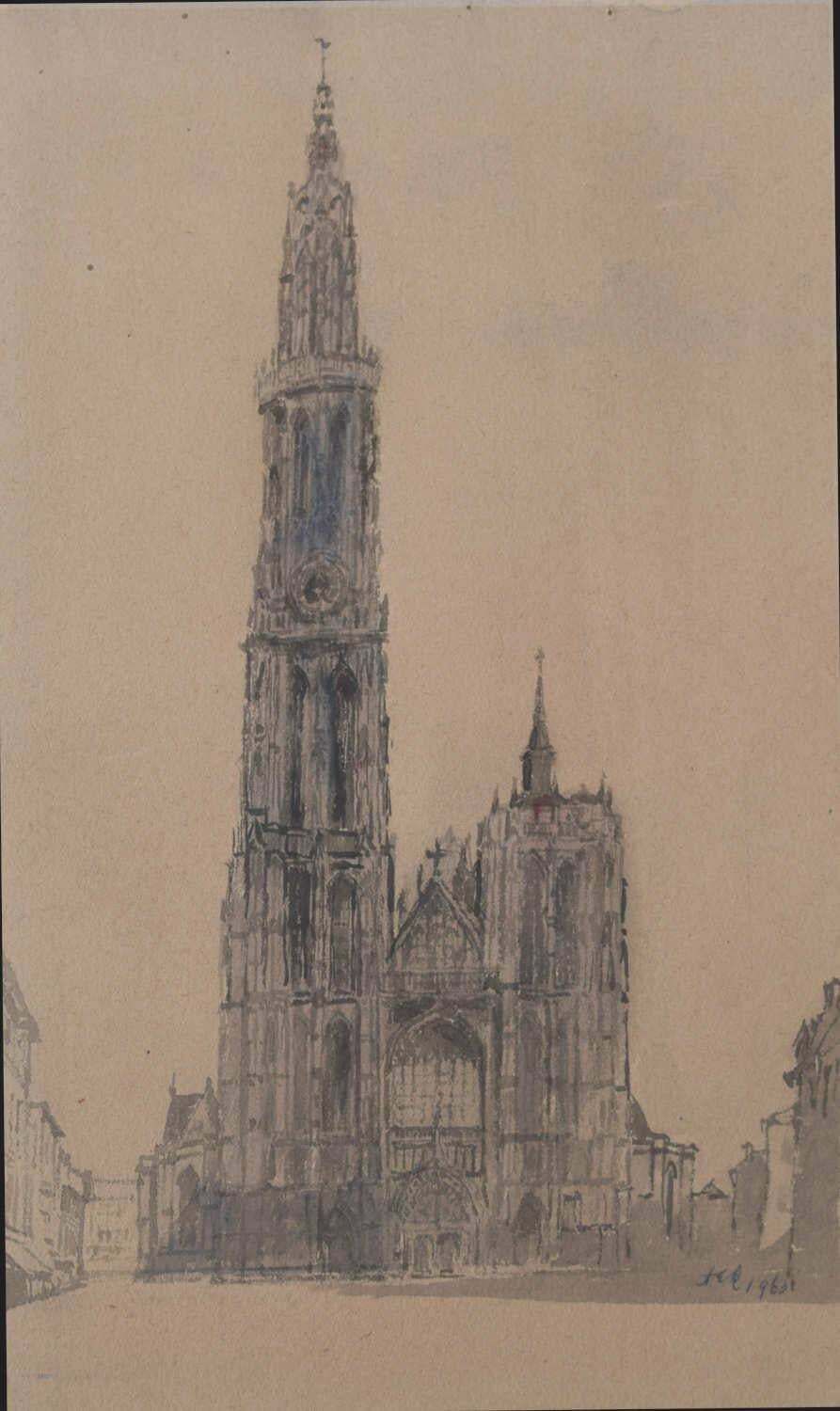 Sir Albert Richardson, Antwerp, Cathedral Of Our Lady, Watercolour By Sir Albert Richardson Pra 1956