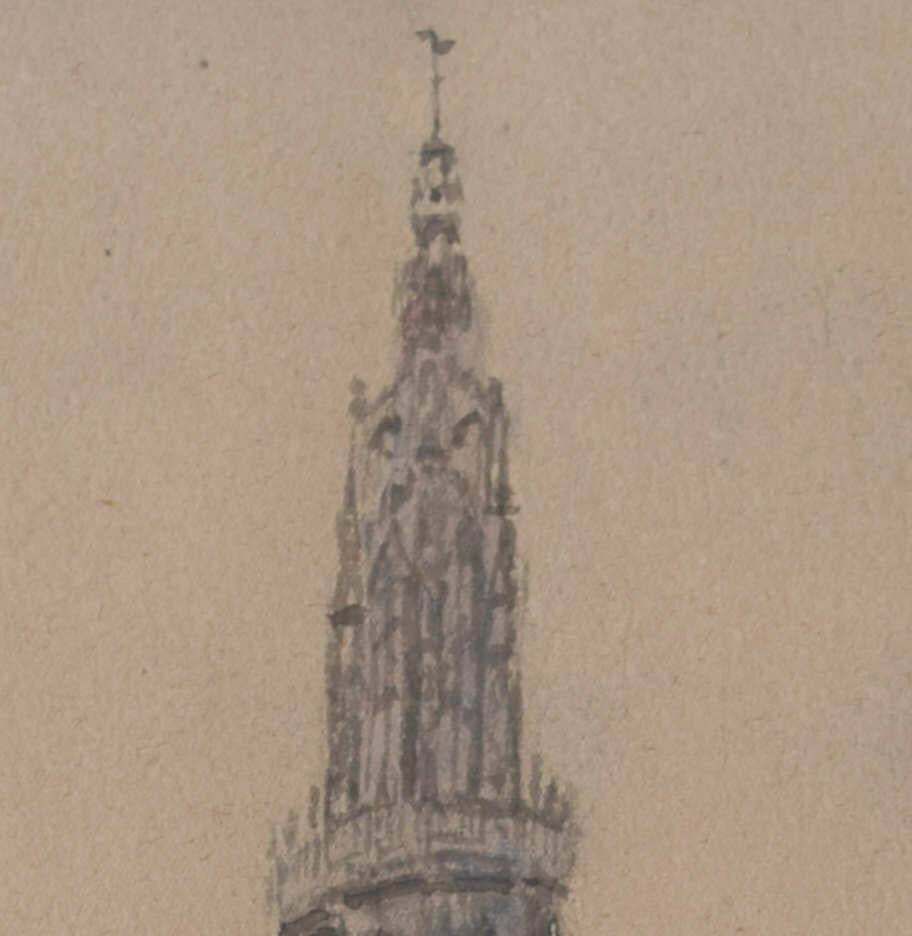 Sir Albert Richardson, Antwerp, Cathedral Of Our Lady, Watercolour By Sir Albert Richardson Pra 1956 photo for sale