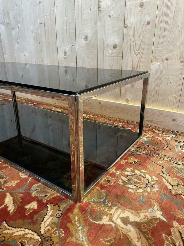 Table Basse 1970 En Chrome Et Verre Fumé photo 1320.0