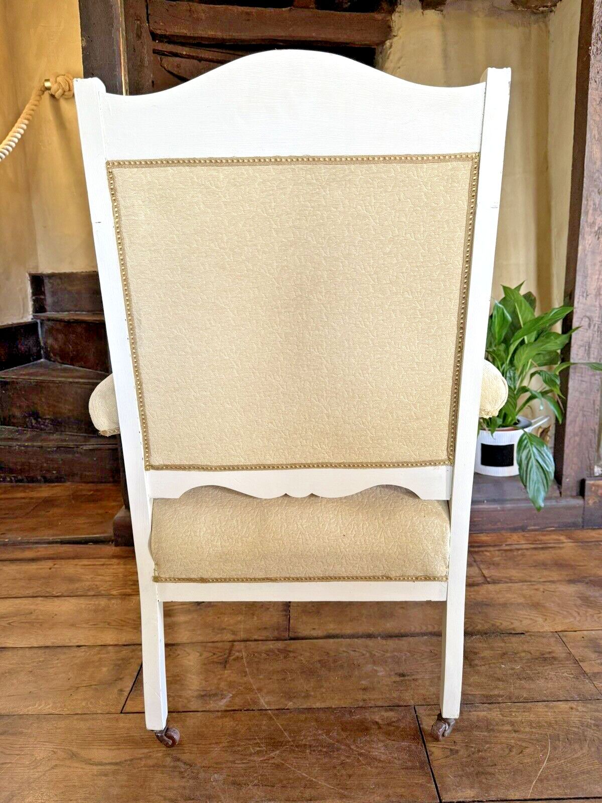 Antique Victorian White & Pale Gold  Unholstered Armchair Chair Circa 1800's photo vinterior