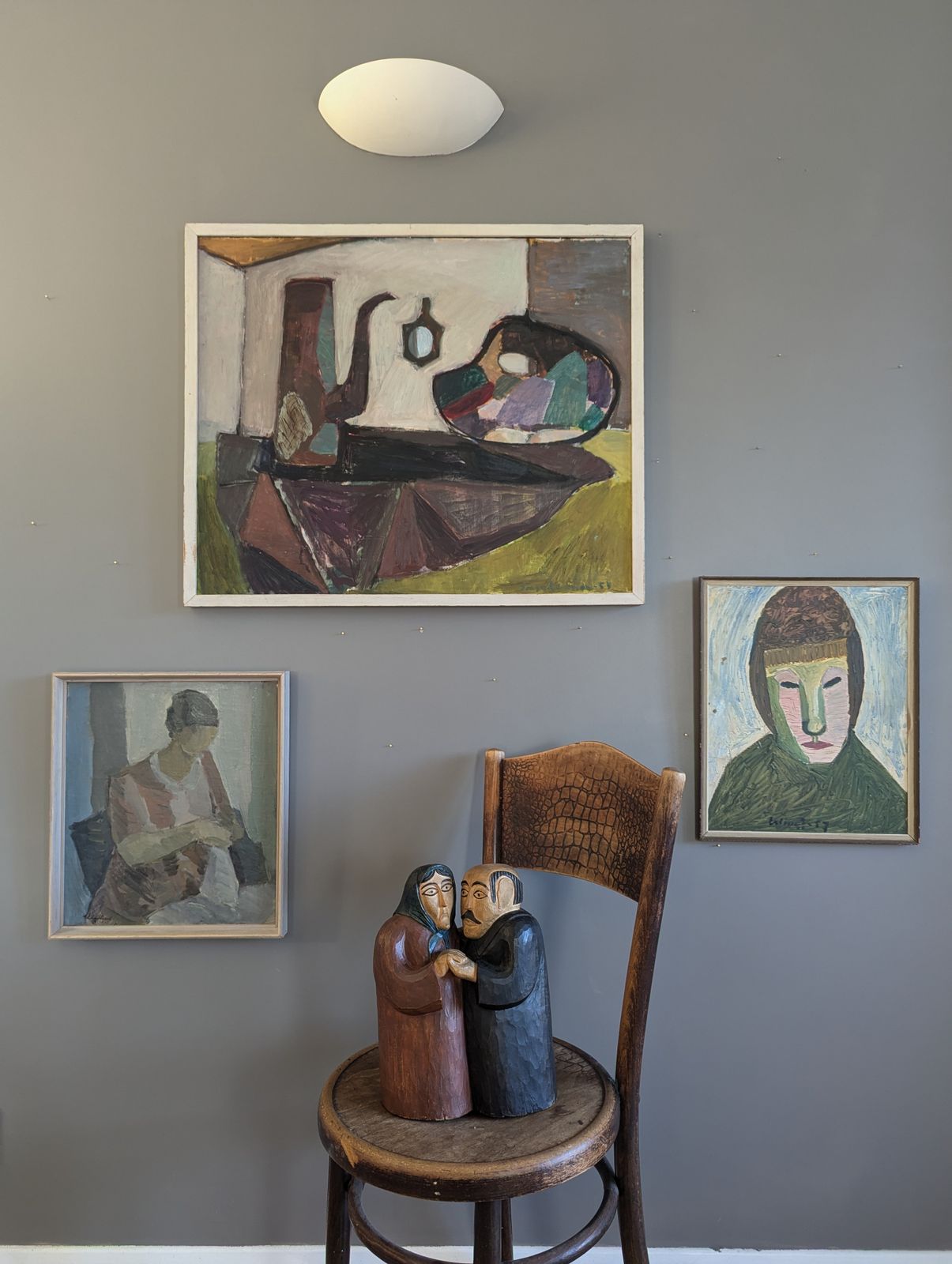 Behind The Mask Oil Painting, 1950s photo for sale