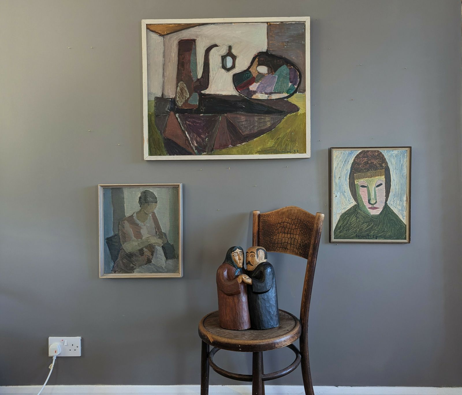 Behind The Mask Oil Painting, 1950s photo Art