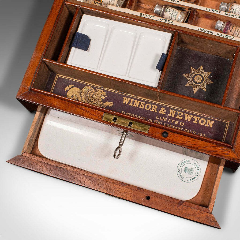 photo furniture Antique Artist's Paint Box, English, Carry Case, Winsor & Newton, Late Victorian